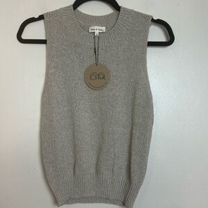 Aaron & Amber Neutral Soft Knit Crewneck Sleeveless Sweater Top in Sand Tan